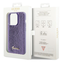 Guess Sequin Script Metalinis dėklas iPhone 15 Pro Max - violetinis