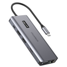 Choetech daugiafunkcis HUB su ekranu 12in1 USB-C į USB-C / USB-A / HDMI / VGA / AUX / SD / TF pilka (HUB-M26)