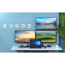 Choetech daugiafunkcis HUB su ekranu 12in1 USB-C į USB-C / USB-A / HDMI / VGA / AUX / SD / TF pilka (HUB-M26)