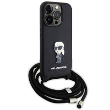Karl Lagerfeld Crossbody Saffiano Monogram Metal Pin Karl Choupette Dėklas, skirtas iPhone 15 Pro – juodas