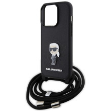 Karl Lagerfeld Crossbody Saffiano Monogram Metal Pin Karl Choupette Dėklas, skirtas iPhone 15 Pro – juodas