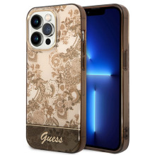 Guess GUHCP14LHGPLHC iPhone 14 Pro 6,1 colio ochros spalvos kieto dėklo porceliano kolekcija Guess GUHCP14LHGPLHC iPhone 14 Pro 6,1 colio ochros spalvos kieto dėklo porceliano kolekcija