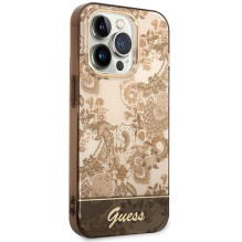 Guess GUHCP14LHGPLHC iPhone 14 Pro 6,1 colio ochros spalvos kieto dėklo porceliano kolekcija Guess GUHCP14LHGPLHC iPhone 14 Pro 6,1 colio ochros spalvos kieto dėklo porceliano kolekcija