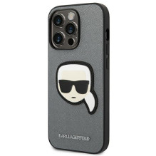 Karl Lagerfeld Saffiano Karl's Head Patch Case for iPhone 14 Pro - Silver Karl Lagerfeld Saffiano Karl's Head Patch Case for iPhone 14 Pro - Silver