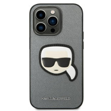 Karl Lagerfeld Saffiano Karl's Head Patch Case for iPhone 14 Pro - Silver Karl Lagerfeld Saffiano Karl's Head Patch Case for iPhone 14 Pro - Silver