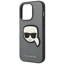 Karl Lagerfeld Saffiano Karl's Head Patch Case for iPhone 14 Pro - Silver Karl Lagerfeld Saffiano Karl's Head Patch Case for iPhone 14 Pro - Silver