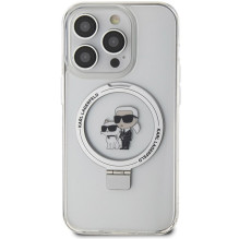 Karl Lagerfeld žiedinis stovas KarlChoupette MagSafe dėklas, skirtas iPhone 13 Pro Max - baltas