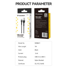 Wozinsky WNBAC2 USB-A / USB-C 2.4A laidas 2 m - juodas