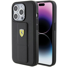 Ferrari Grip Stand metalinis logotipo dėklas skirtas iPhone 15 Pro - juodas