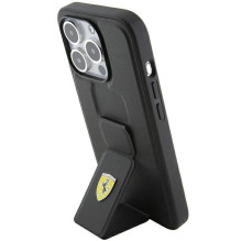 Ferrari Grip Stand metalinis logotipo dėklas skirtas iPhone 15 Pro - juodas