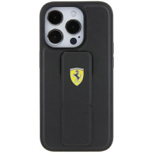 Ferrari Grip Stand metalinis logotipo dėklas skirtas iPhone 15 Pro - juodas