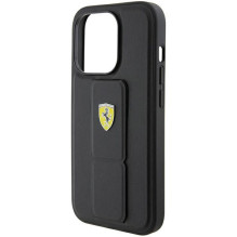 Ferrari Grip Stand metalinis logotipo dėklas skirtas iPhone 15 Pro - juodas