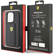 Ferrari Grip Stand metalinis logotipo dėklas skirtas iPhone 15 Pro - juodas
