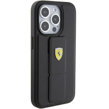 Ferrari Grip Stand Metal Logo case for iPhone 15 Pro Max - black