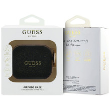 „Guess“ silikoninis blizgučiais aptrauktas dėklas „AirPods Pro 3“ ausinėms – juodas
