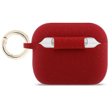 „Guess“ silikoninis blizgantis žiedinis dėklas, skirtas „AirPods Pro 3“ – raudonas ir blizgantis