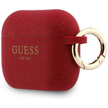 „Guess“ silikoninis blizgantis žiedinis dėklas, skirtas „AirPods Pro 3“ – raudonas ir blizgantis