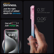 „Spigen“ skystųjų kristalų „iPhone 15 Pro“ dėklas – rožinė / mėlyna