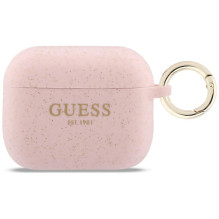 „Guess“ silikoninis blizgučiais aptrauktas dėklas „AirPods Pro 3“ ausinėms – rožinis