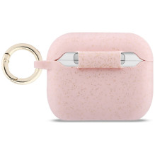 „Guess“ silikoninis blizgučiais aptrauktas dėklas „AirPods Pro 3“ ausinėms – rožinis