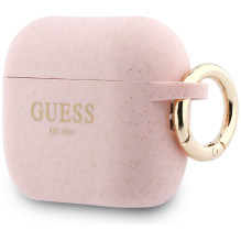 „Guess“ silikoninis blizgučiais aptrauktas dėklas „AirPods Pro 3“ ausinėms – rožinis