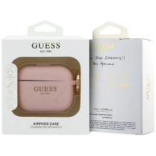 „Guess“ silikoninis blizgučiais aptrauktas dėklas „AirPods Pro 3“ ausinėms – rožinis