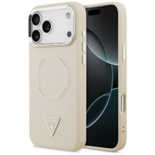 „Guess“ trikampio formos logotipo „MagSafe“ dėklas, skirtas „iPhone 17 Pro“ – smėlio spalvos