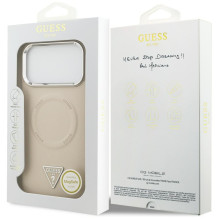 „Guess“ trikampio formos logotipo „MagSafe“ dėklas, skirtas „iPhone 17 Pro“ – smėlio spalvos