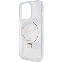 Guess Ring Stand Script Glitter MagSafe case for iPhone 15 Pro - transparent