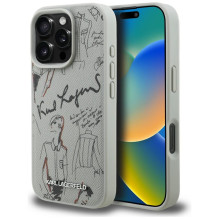 „Karl Lagerfeld“ grūdėto rašto ir logotipo „MagSafe“ dėklas, skirtas „iPhone 16 Pro Max“ – pilkas