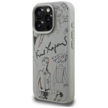 „Karl Lagerfeld“ grūdėto rašto ir logotipo „MagSafe“ dėklas, skirtas „iPhone 16 Pro Max“ – pilkas