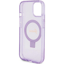 Guess Ring Stand Script Glitter MagSafe dėklas, skirtas iPhone 15 Plus / 14 Plus - violetinė
