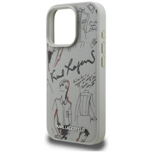Karl Lagerfeld Grained Pattern &amp; Logo MagSafe Case for iPhone 16 Pro Max - Gray