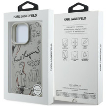 „Karl Lagerfeld“ grūdėto rašto ir logotipo „MagSafe“ dėklas, skirtas „iPhone 16 Pro Max“ – pilkas