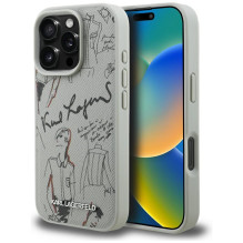 „Karl Lagerfeld“ grūdėto rašto ir logotipo „MagSafe“ dėklas, skirtas „iPhone 16 Pro“ – pilkas