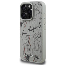 Karl Lagerfeld Grained Pattern &amp; Logo MagSafe Case for iPhone 16 Pro - Gray