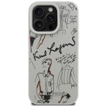 Karl Lagerfeld Grained Pattern &amp; Logo MagSafe Case for iPhone 16 Pro - Gray