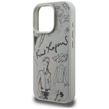 Karl Lagerfeld Grained Pattern &amp; Logo MagSafe Case for iPhone 16 Pro - Gray