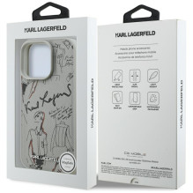 „Karl Lagerfeld“ grūdėto rašto ir logotipo „MagSafe“ dėklas, skirtas „iPhone 16 Pro“ – pilkas