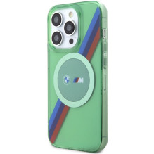 BMW M Tricolor Stripes MagSafe dėklas iPhone 15 Pro - žalias