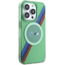BMW M Tricolor Stripes MagSafe dėklas iPhone 15 Pro - žalias