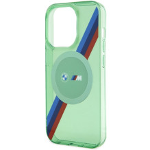 BMW M Tricolor Stripes MagSafe dėklas iPhone 15 Pro - žalias