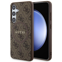 Guess 4G Collection odinis metalinis logotipas MagSafe dėklas, skirtas Samsung Galaxy S24 - rudas