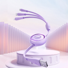 Joyroom Colorful Series S-A40 Cable Retractable 3in1 USB-A - USB-C / Lightning / Micro USB 1m - Purple Joyroom Colorful Series S-A40 Cable Retractable 3in1 USB-A - USB-C / Lightning / Micro USB 1m - Purple