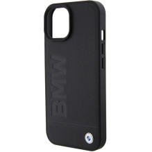 BMW Leather Hot Stamp dėklas iPhone 15 Plus - juodas BMW Leather Hot Stamp dėklas iPhone 15 Plus - juodas
