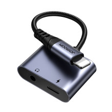 Joyroom SY-L01 Lightning to Lightning / 3,5 mm mini lizdas DAC adapteris 2in1 - juodas Joyroom SY-L01 Lightning to Lightning / 3,5 mm mini lizdas DAC adapteris 2in1 - juodas