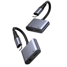 Joyroom SY-L01 Lightning to Lightning / 3,5 mm mini lizdas DAC adapteris 2in1 - juodas Joyroom SY-L01 Lightning to Lightning / 3,5 mm mini lizdas DAC adapteris 2in1 - juodas