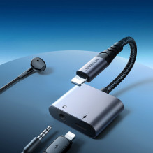 Joyroom SY-L01 Lightning to Lightning / 3,5 mm mini lizdas DAC adapteris 2in1 - juodas Joyroom SY-L01 Lightning to Lightning / 3,5 mm mini lizdas DAC adapteris 2in1 - juodas