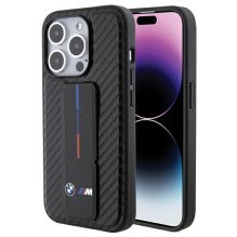 BMW Grip Stand Smooth &amp; Carbon case for iPhone 15 Pro - black