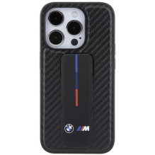 BMW Grip Stand Smooth Carbon dėklas iPhone 15 Pro - juodas